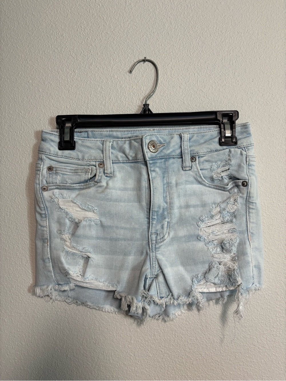 American Eagle Outfitters Light Blue Distressed Denim Shorts